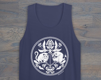 Raccoon & Opossum Hex Sign Unisex Tank Top, Folk Art Inspired, PA Dutch, Trash Friends