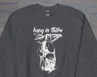 Print on Demand Hang In There Opossum Unisex Crew Neck, Motivational, Trash Cat Sweatshirt