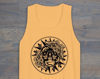 Print on Demand Moths to a Flame Hex Sign, PA Dutch, Muscle Tank, Moth Apparel, Folk Art Inspired, Spooky Tank Top, Moody Apparel