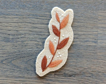 Warm Autumn Leaf Patch, Hand-Embroidered, Iron-On Felt Patch