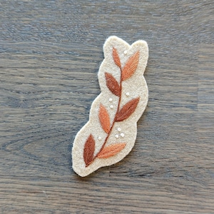 Warm Autumn Leaf Patch, Hand-Embroidered, Iron-On Felt Patch