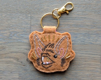MADE-TO-ORDER - Brown Bat Bag Charm, Hand-Embroidered Felt Keychain. Please Read the Description!