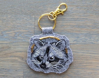 MADE-TO-ORDER - Raccoon Bag Charm, Hand-Embroidered Felt Keychain. Please Read the Description!