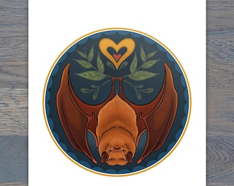 Brown Bat Hex Sign Digital Print, Heavyweight Matte Photo Paper, Folk Art Inspired, PA Dutch, Fraktur Art