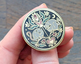 B-GRADE Raccoon & Opossum Hex Sign, Gold Hard Enamel Pin, Available with Standard or Locking Pin Back