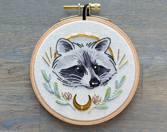 MADE-TO-ORDER - Raccoon Embroidery Hoop. Please Read Description!