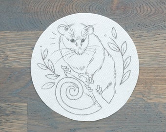 Stick and Stitch Embroidery Stencil, Opossum Hoop Stencil, Rinse-Away, DIY Embroidery Stencil