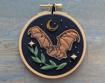 MADE-TO-ORDER - Bat in Flight Embroidery Hoop. Please Read Description!