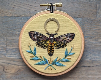 MADE-TO-ORDER - Death's-Head Hawkmoth Embroidery Hoop. Please Read Description!