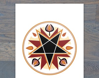 Pentagram Hex Sign Digital Print, Heavyweight Matte Photo Paper, Folk Art Inspired, PA Dutch, Fraktur, Hail Satan