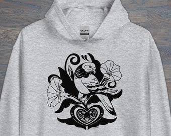 Pigeon Distelfink Unisex Hoodie, Folk Art Inspired, PA Dutch Sweatshirt