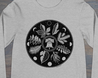 Print on Demand Philly Hex Sign Unisex Long Sleeve Tee, Philadelphia Folk Art Apparel,  XS–2X