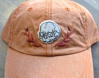 MADE-TO-ORDER - Hand-Embroidered Skull Hat. Please Read Description!