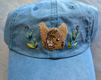MADE-TO-ORDER - Hand-Embroidered Bat Hat. Please Read Description!