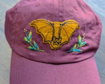 MADE-TO-ORDER - Hand-Embroidered Bat Hat. Please Read Description!