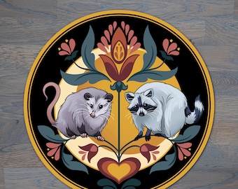 Raccoon & Opossum Hex Sign, Metal Wall Art, Pennsylvania Folkart Design, Aluminum Print