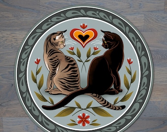 B-GRADE - 18" House Cat Hex Sign, Metal Wall Art, Pennsylvania Folkart Design, Aluminum Print