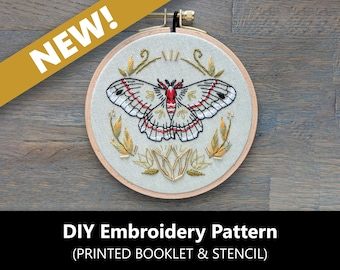 Cecropia Moth Pattern, DIY Stitch Guide, Embroidery Stencil How-To