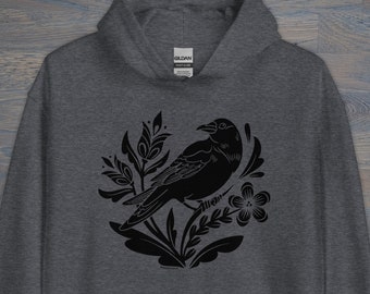 Print on Demand Crow Distelfink Unisex Hoodie, PA Dutch Folk Art Apparel,  S–5X