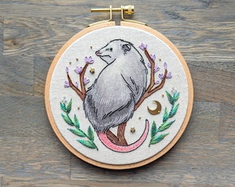 MADE-TO-ORDER - Opossum Embroidery Hoop. Please Read Description!