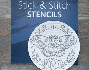 NEW! Stick and Stitch Embroidery Stencil, 5" Moth Hoop, Rinse-Away, DIY Embroidery