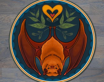 B-GRADE Brown Bat Hex Sign, Metal Wall Art, Pennsylvania Folkart Design, Aluminum Print