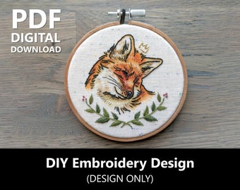 Fox Design, Digital Download, Embroidery Design, DIY Stencil, PDF Download Only