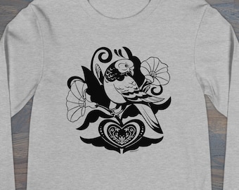 Print on Demand Pigeon Distelfink Unisex Long Sleeve Tee, PA Dutch Folk Art Apparel, XS–2X