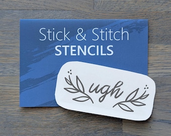 NEW! Stick and Stitch Embroidery Stencil, Hat/Lapel Sized, Text Designs, Rinse-Away, DIY Embroidery