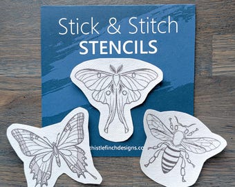 NEW! Stick and Stitch Embroidery Stencil Pack, Assorted Bugs, DIY Embroidery