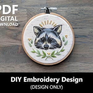 Raccoon Design, Digital Download, Embroidery Design, Stencil, Drawing, Embroidery DIY, PDF Download Only