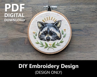 Raccoon Design, Digital Download, Embroidery Design, DIY Stencil, PDF Download Only