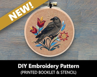 Crow Distelfink Pattern, DIY Stitch Guide, Embroidery Stencil How-To