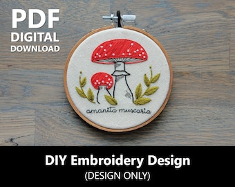 Amanita Muscaria Mushroom, Digital Download, Embroidery Design, DIY Stencil, PDF Download Only