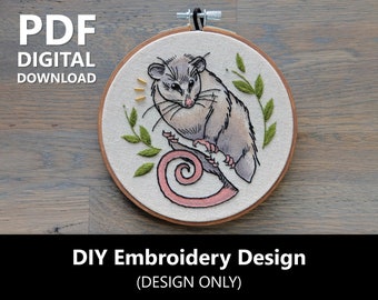 Opossum Design, Digital Download, Embroidery Design, DIY Stencil, PDF Download Only