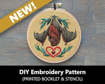 Brown Bat Pattern, DIY Stitch Guide, Embroidery Stencil How-To