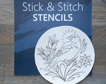 NEW! Stick and Stitch Embroidery Stencil, 5" Crow Hoop, Rinse-Away, DIY Embroidery