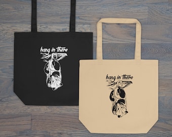 Print on Demand Hang In There Opossum, Organic Cotton Tote, Trash Cat, Opossum Bag, Heavyweight Cotton