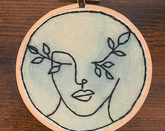 Green Goddess Watercolor Embroidery