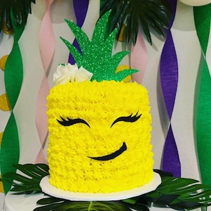 Pineapple cake topper and 25 ct cupcake toppers.  Includes face features!  Birthday cake topper.  Bachelorette cake topper.