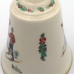Norman Rockwell Ski Skills Collector Bell by Gorham. White with winter scene. Skiers. Vintage. Collectible.