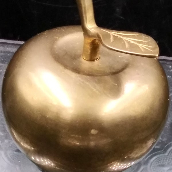 Brass Apple Shaped Bell.  Small with stem and leaf on top. Brass Dingier. Collectible. Display.