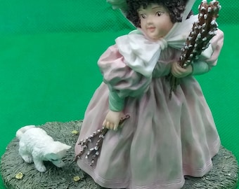 フィギュア。モード・ハンフリー・ボガート作「遊び仲間たち」のフィギュア「少女と猫」。ヴィンテージ 1993年