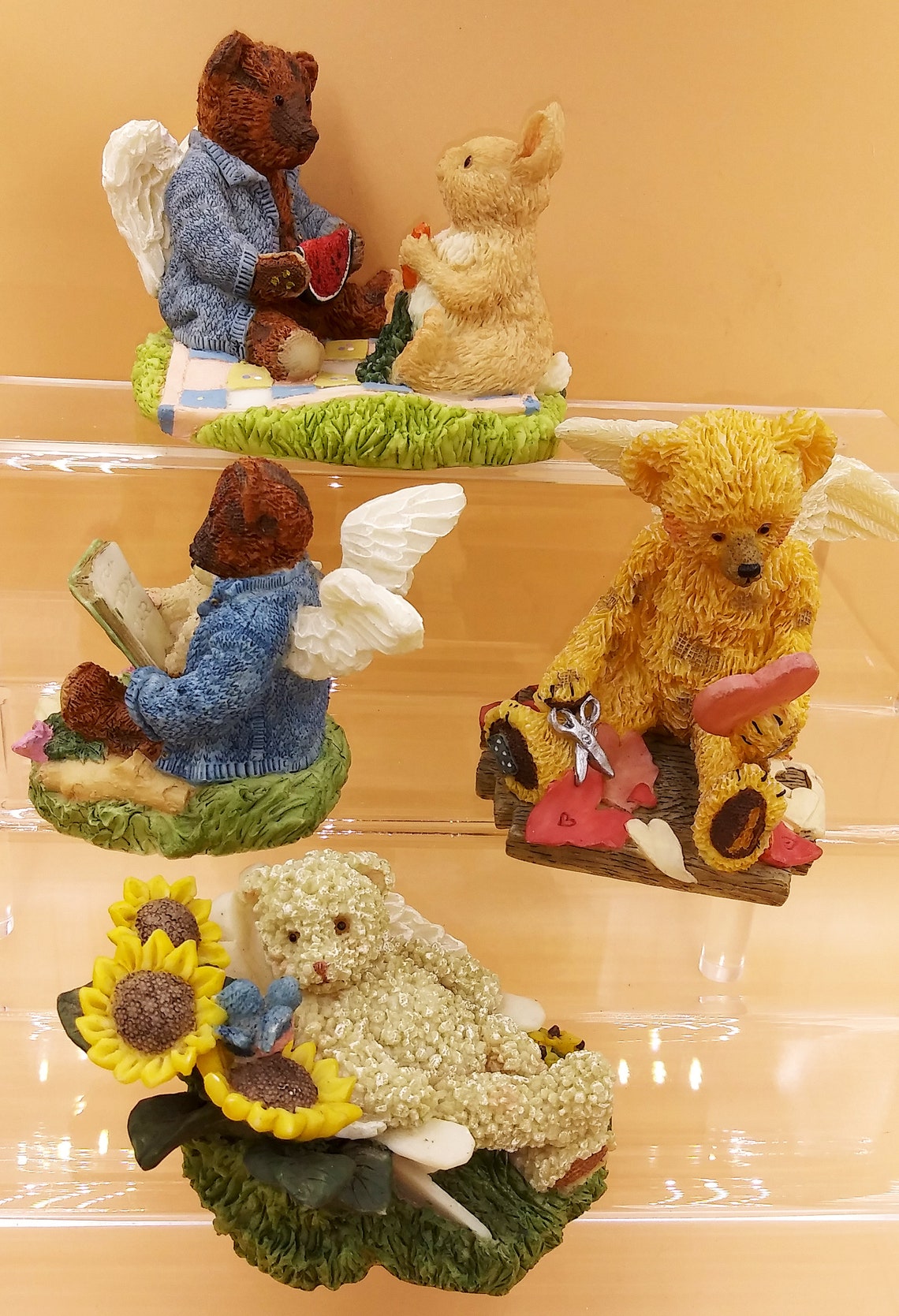 Four 1994 Teddy Angels Resin Bear Figurines. Old Bear & Little Etsy