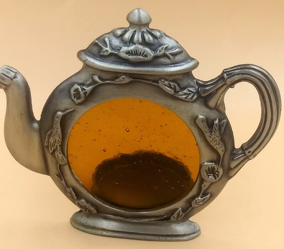 Pewter & Gold Glass Tea Pot/kettle Candle Holder. Detailed Tea Etsy