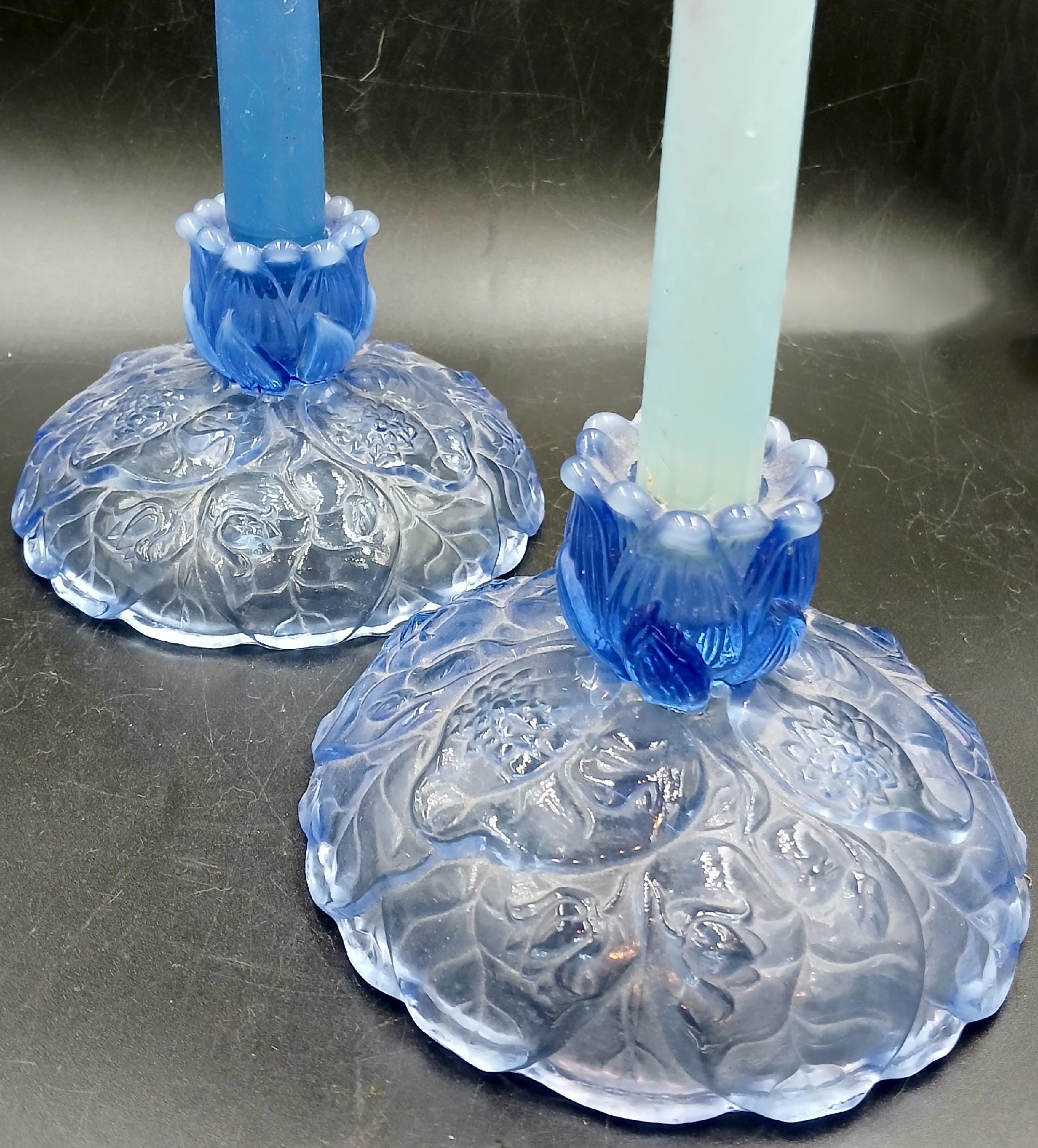 Fenton Blue Candle Holders - Etsy