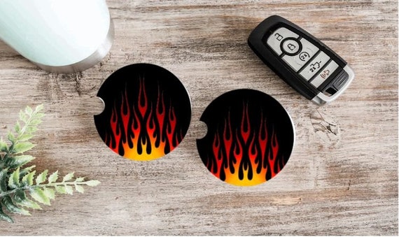 Grey Modified Hotrod With Side Flames Car Set of 4 Coasters 