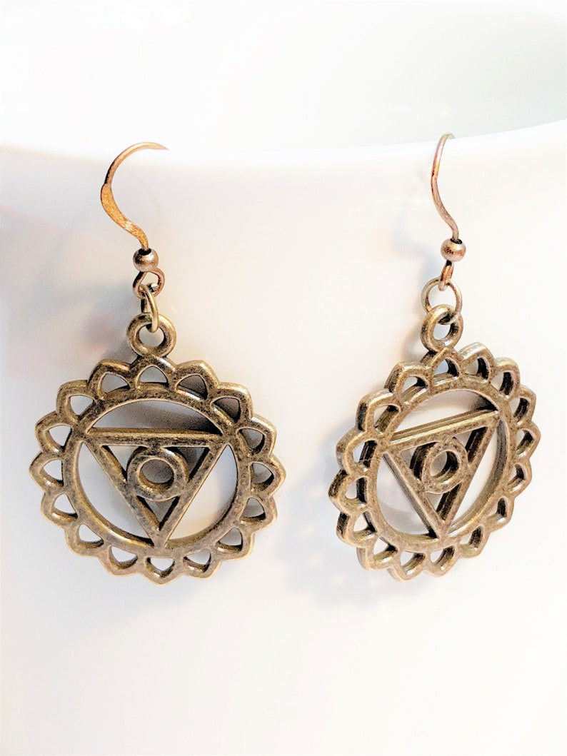 Occult Jewelry Zen Earrings SC2027 Bronze Occult Earrings Talisman Jewelry- FREE SHIPPING Wicca Jewelry Witchcraft Earrings