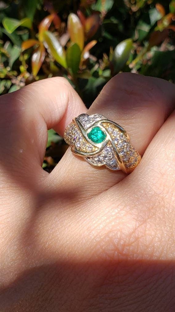 Gorgeous Estate Emerald and Diamond Pave Ring, 14K