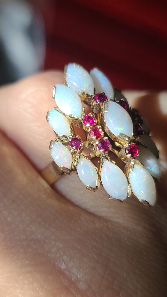 Vintage Opal and Ruby Ring, Opal Cocktail Ring, 1… - image 5